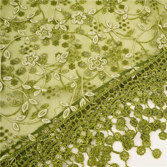 Lightweight Soft Leaf Lace Fringes Triangular Floral Fashion Embroidered Wrap - Picture 7 of 8